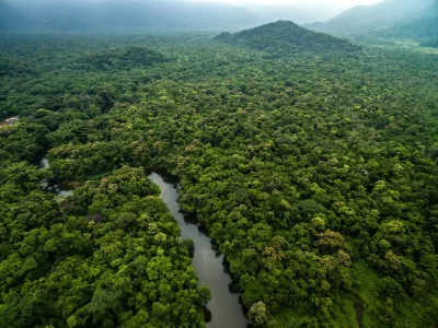 Vista aérea del río amazonas en la selva plan amazonas semana santa